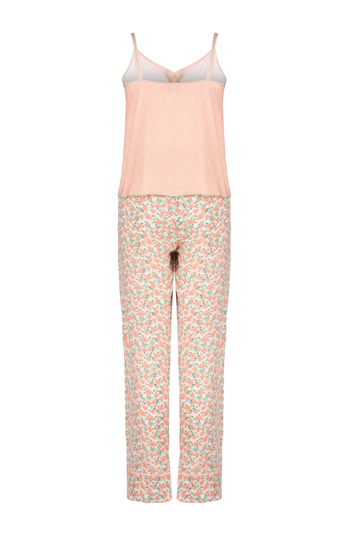 Trendyol Collection  Pyjama-Set aus 100 % Baumwolle mit Blumenmuster in Lachsfarbe – Kordelriemen THMSS24PT00306