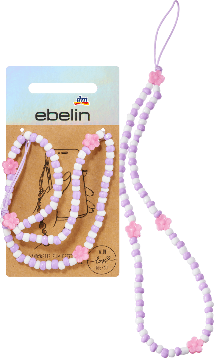 Handykette mit Perlen und Blumenapplikation, 1 St