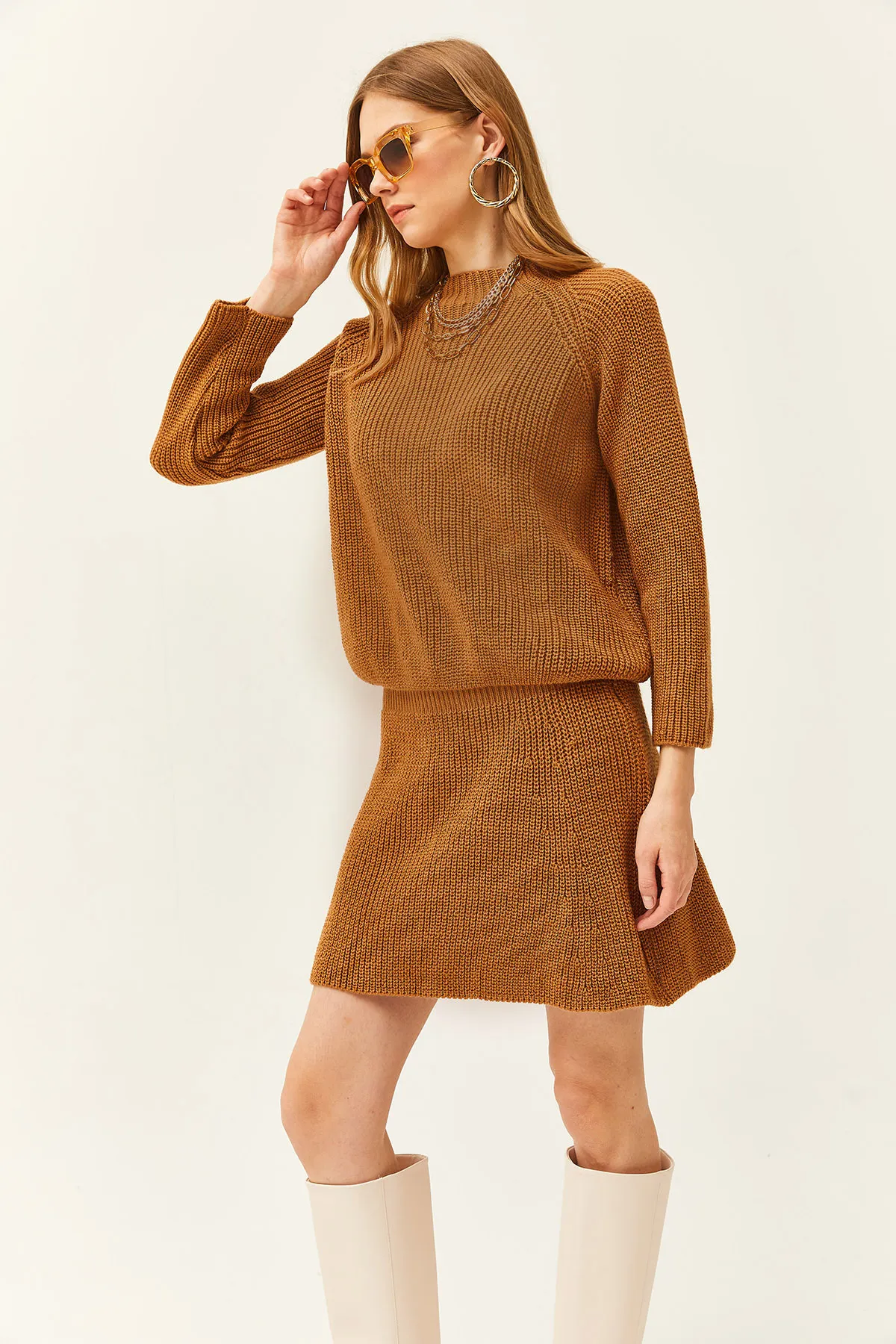 Olalook  Damen Keks Top Sweatshirt Bottom Mini Kleinkind Rock Strickwaren Set TKM-19000248
