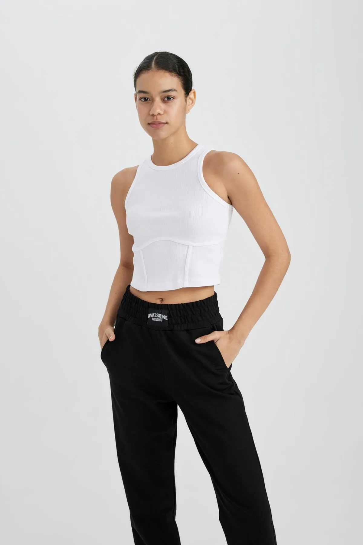 DeFacto  Fit Slim Fit Korsett Look White Rib Sports Athlete B4224ax24sp