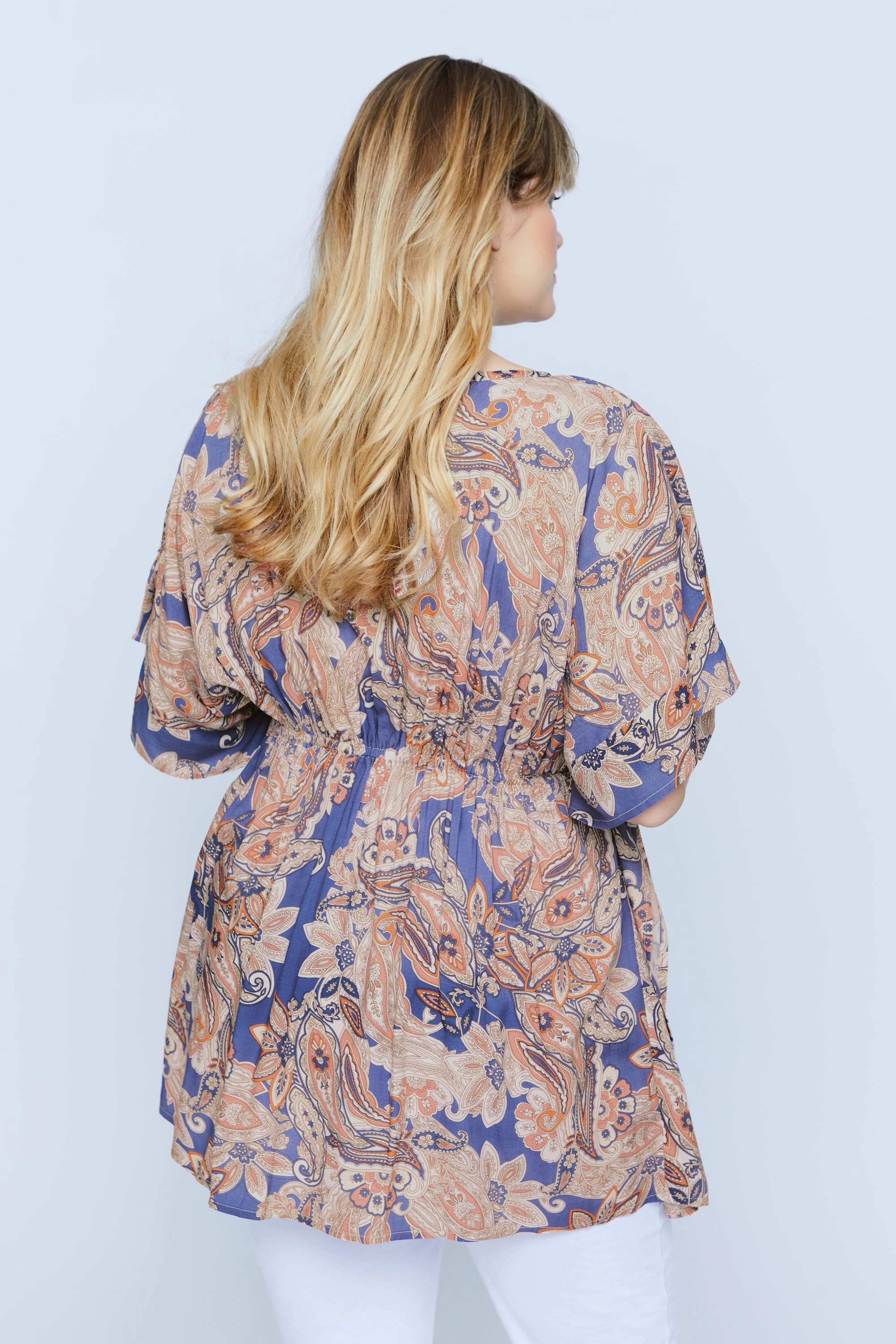 Ulla Popken Umstandsbluse Bellieva-Kaftan Tunika V-Ausschnitt Bindeband