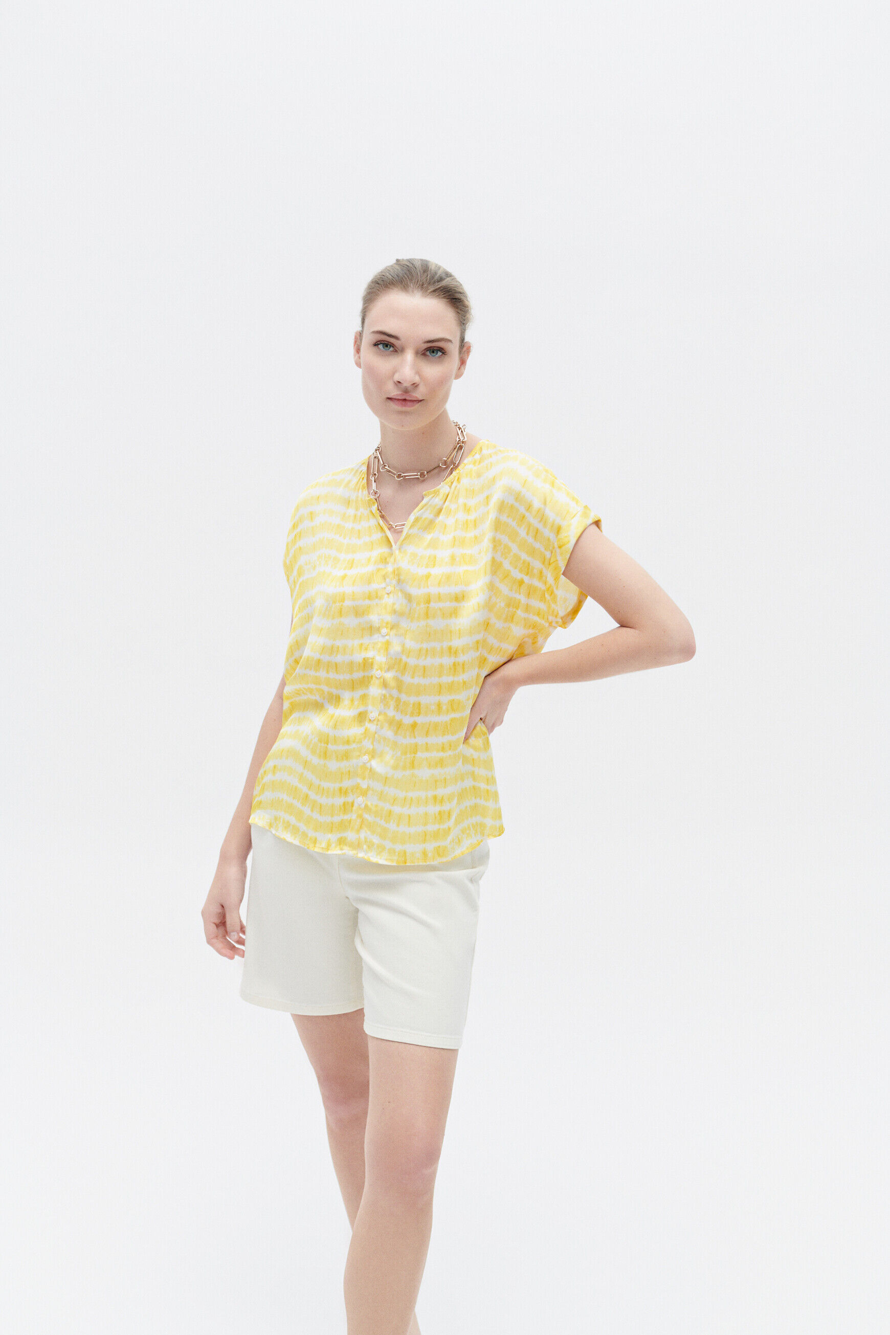 Chemise colombes jaune femme