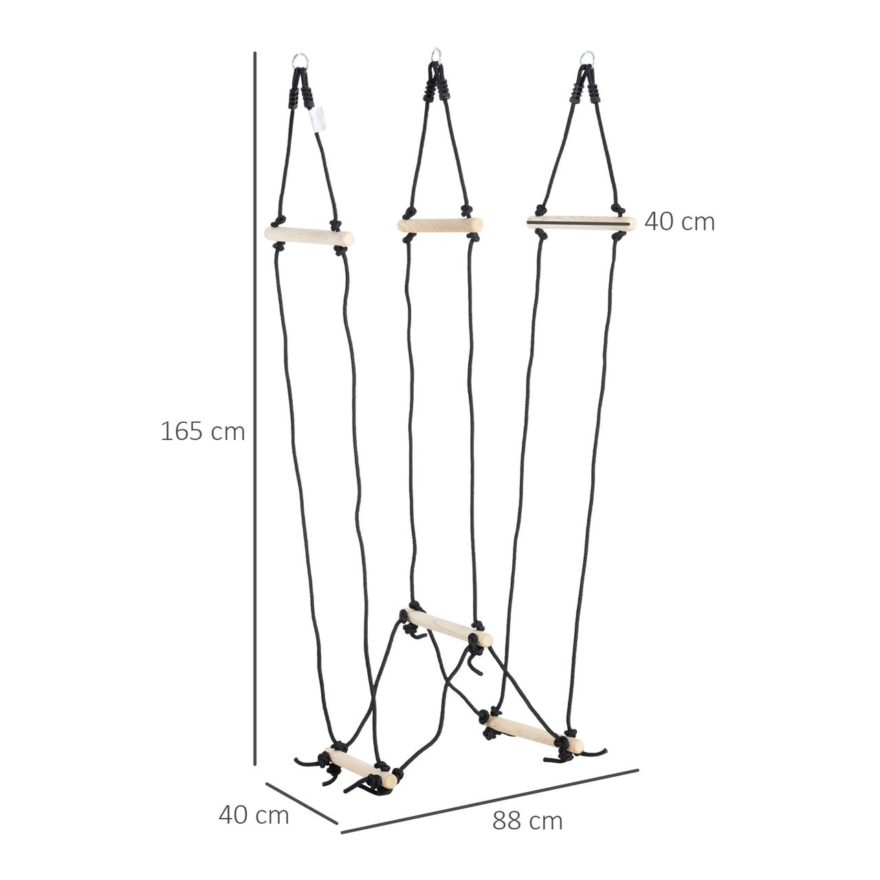 Outsunny 1,65 m Kinder Kletterleiter aus Holz Strickleiter Seilbrücke Hängeleiter für 3-14 Jahre Belastbarkeit bis 100 kg Outdoor Indooor Natur 88 x 40 x 165 cm