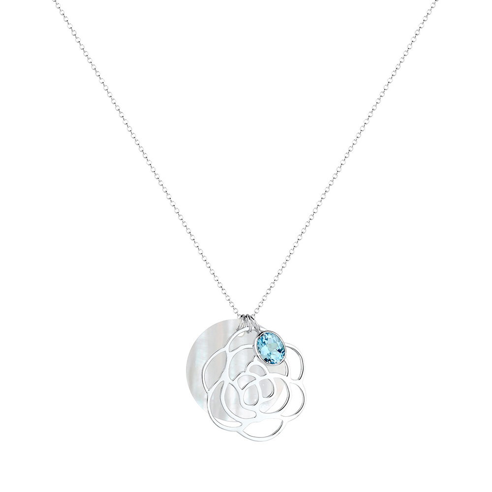 Elli Elli Collier Femme Pendentif Fleur Nacre avec Pierre Topaze en Argent Sterling 92 collier