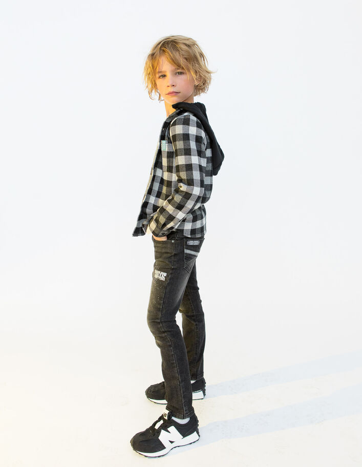 Chemise noire à carreaux capuche amovible garçon