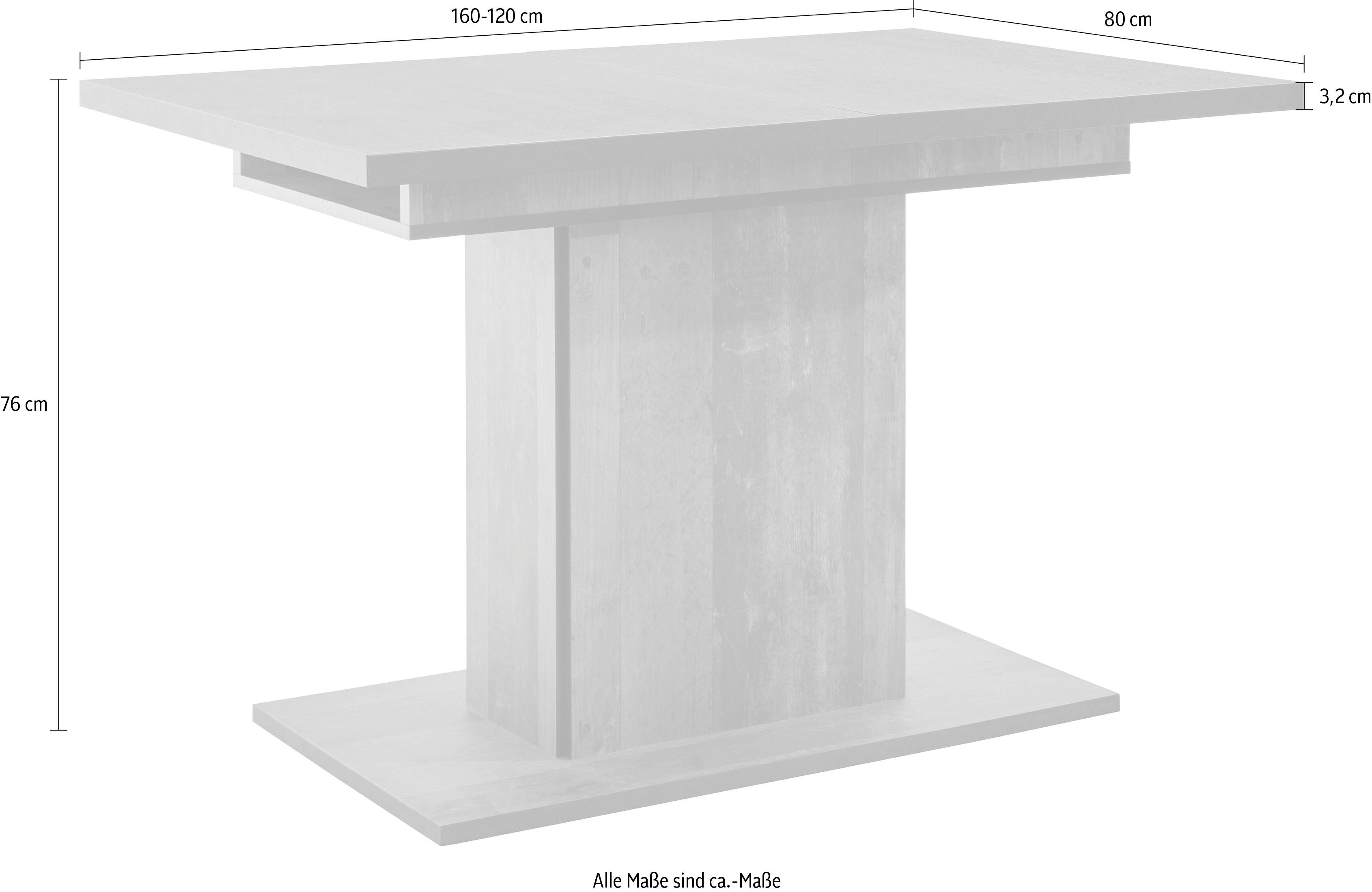 HELA Esstisch Ariana, durch innenliegende Einlegeplatten ausziehbar 120-160 cm