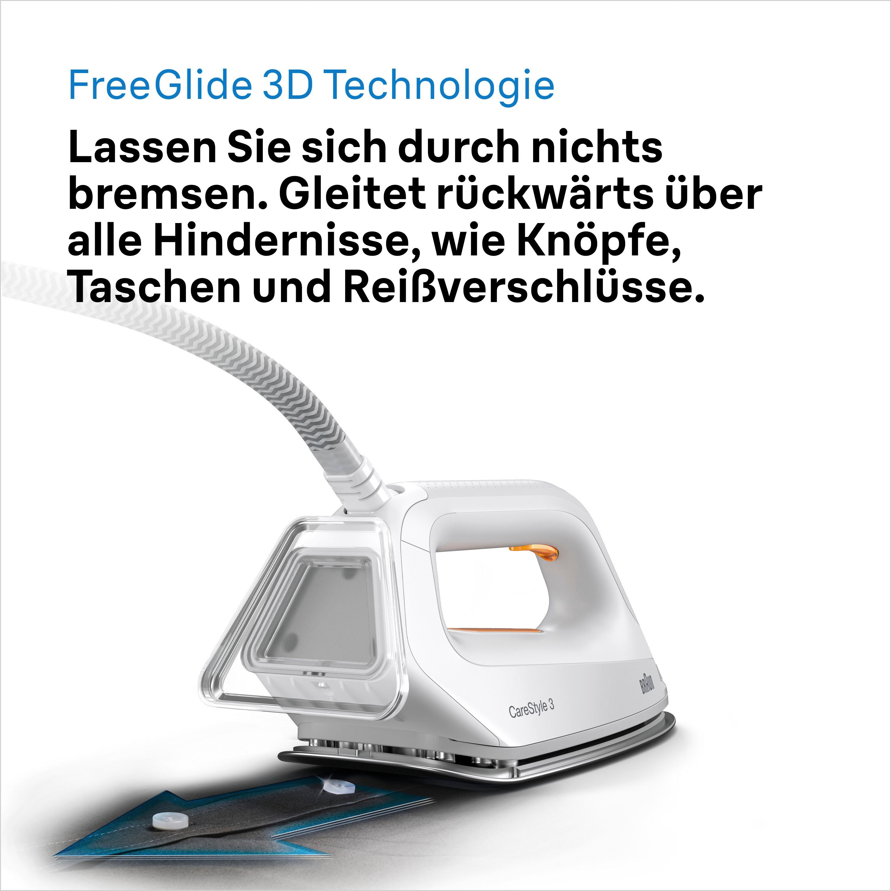 Braun Dampfbügelstation CareStyle 3 IS3132WH, 2000 ml Wassertank, weiß, max. Dampfmenge 400g/min, Rückwärtsbügeln über Knöpfe