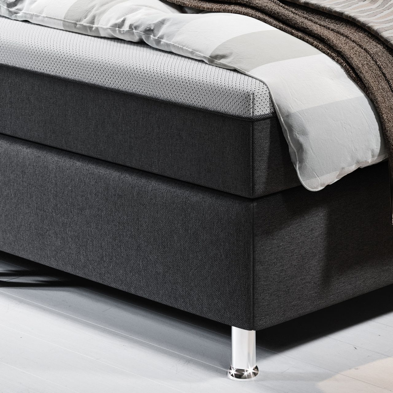 IHG Boxspringbett Rotterdam Plus mit integriertem Topper 180x200 Webstoff Anthrazit