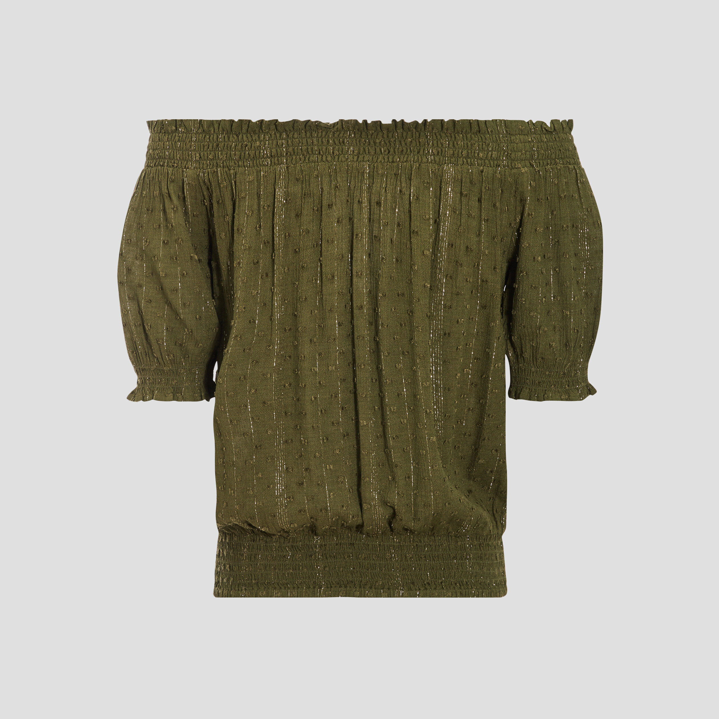 Blouse manches courtes à col bardot vert foncé femme | Cache Cache