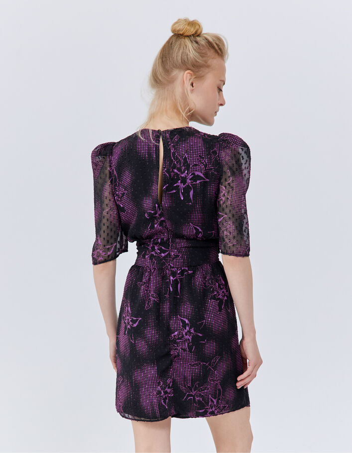 Robe courte noire imprimé dandy flower Femme