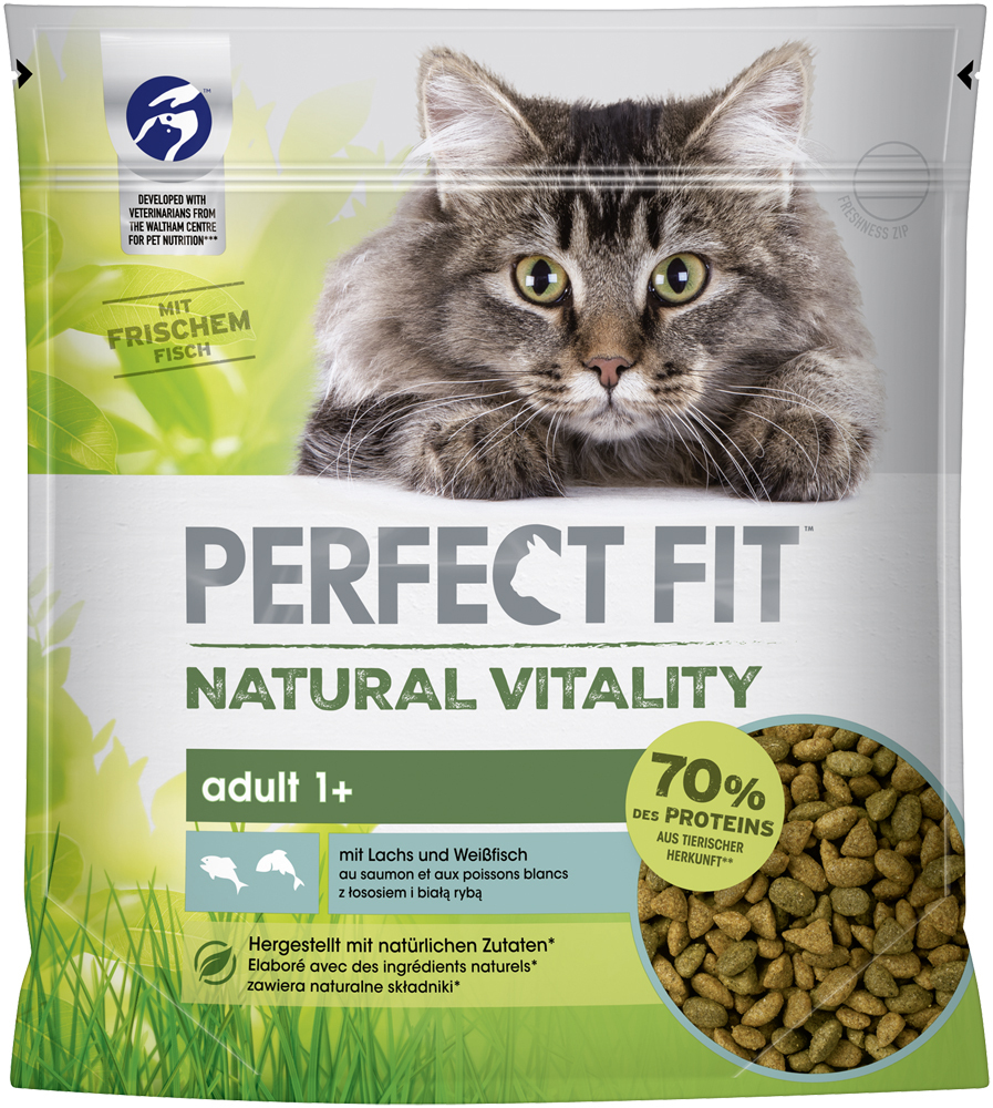 PERFECT FIT Trockenfutter PERFECT FIT Natural Vitality Adult +1 Sparpaket 6x650g Lachs & Weißfisch