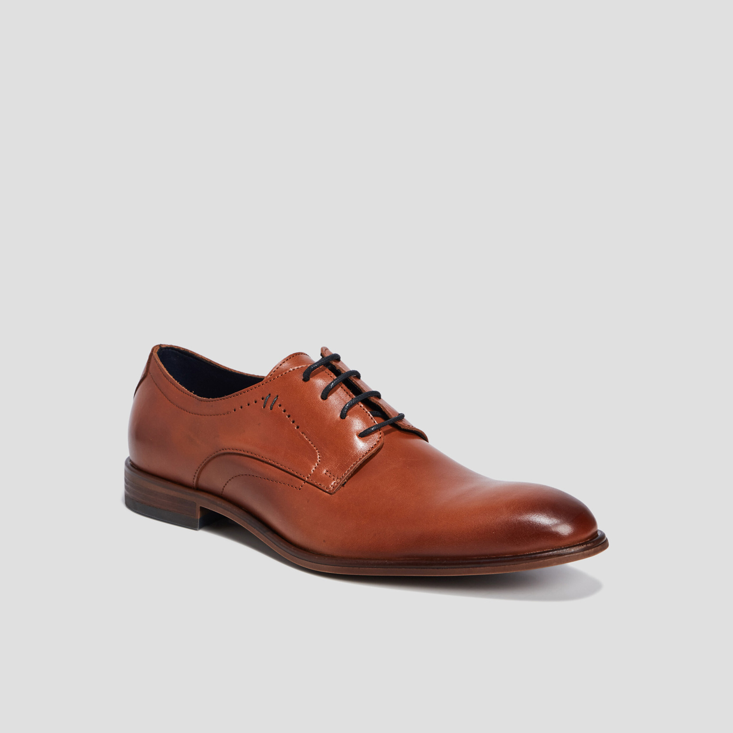 Derbies à lacets en cuir lisse marron homme | La Halle