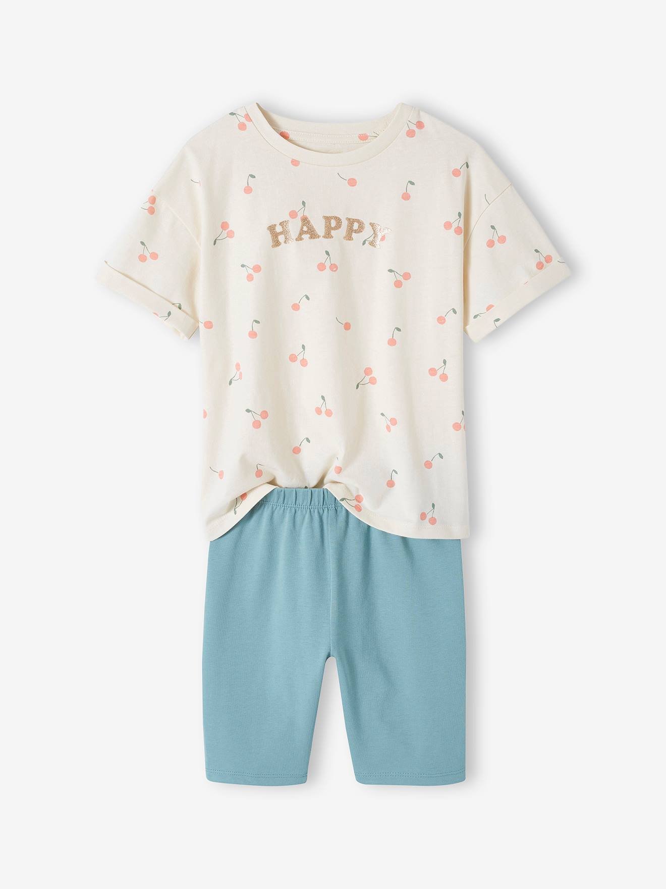 Vertbaudet Mädchen-Set: T-Shirt & Radlerhose Oeko-Tex - smaragdgrün