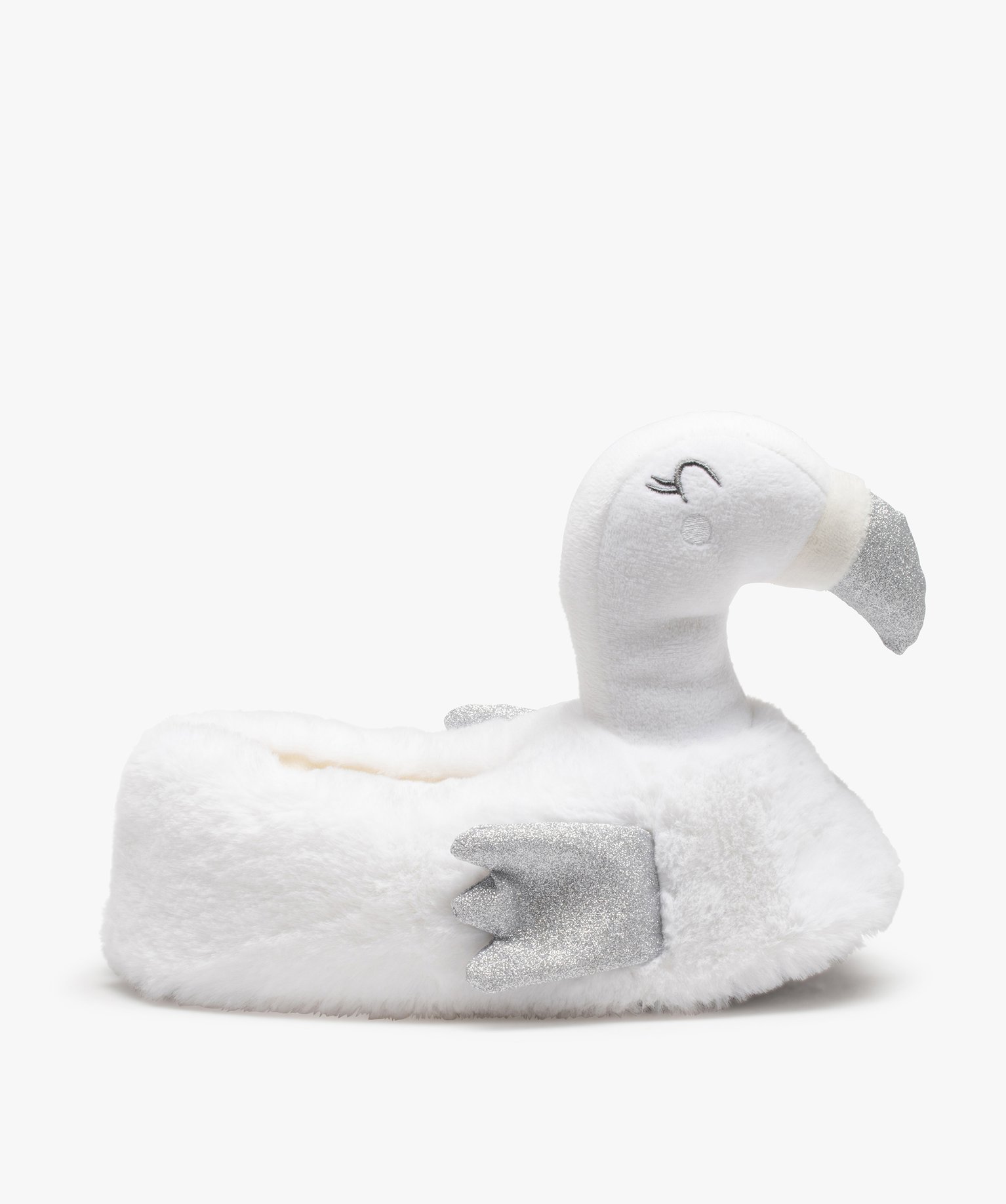 Chaussons femme en volume flamant rose à paillettes blanc | GEMO
