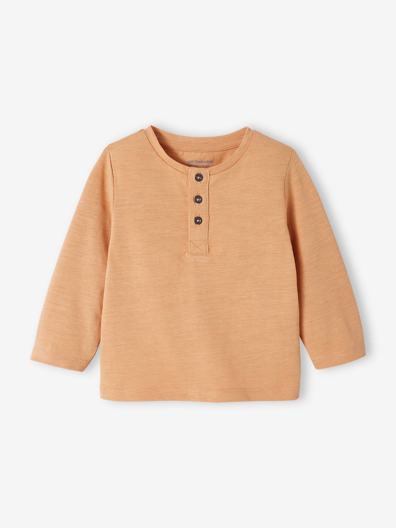 Vertbaudet Jungen Baby Henley-Shirt BASIC, personalisierbar Oeko-Tex - sand