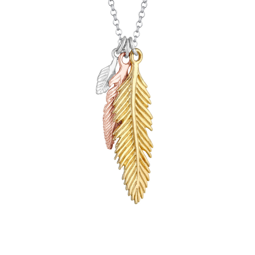 Elli Elli Collier Femme plume boho tricolore en argent sterling 925 Bijoux