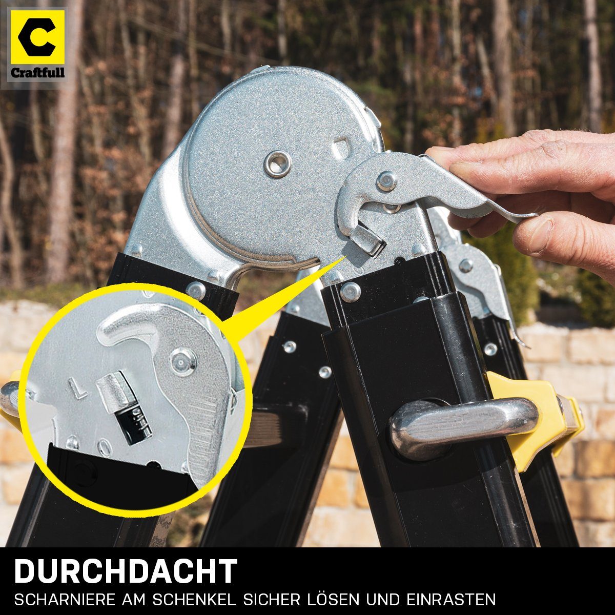 Craftfull Teleskopleiter 4in1 Treppenleiter CF-105A - 3 Jahre Garantie - 6,25 m - Aluminium (Black-Edition - 150 kg Traglast - Mehrzweckleiter Alu Stehleiter bis 150 kg - Anlegeleiter - Trittleiter - Wandleiter - Arbeitsbühne - Haushaltsleiter - Ausz