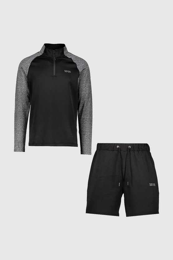 Man Active Gym Shorts-Set mit Trichterkragen