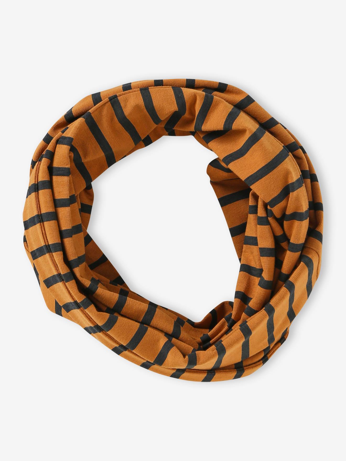 Ensemble rayé garçon bonnet + snood ocre