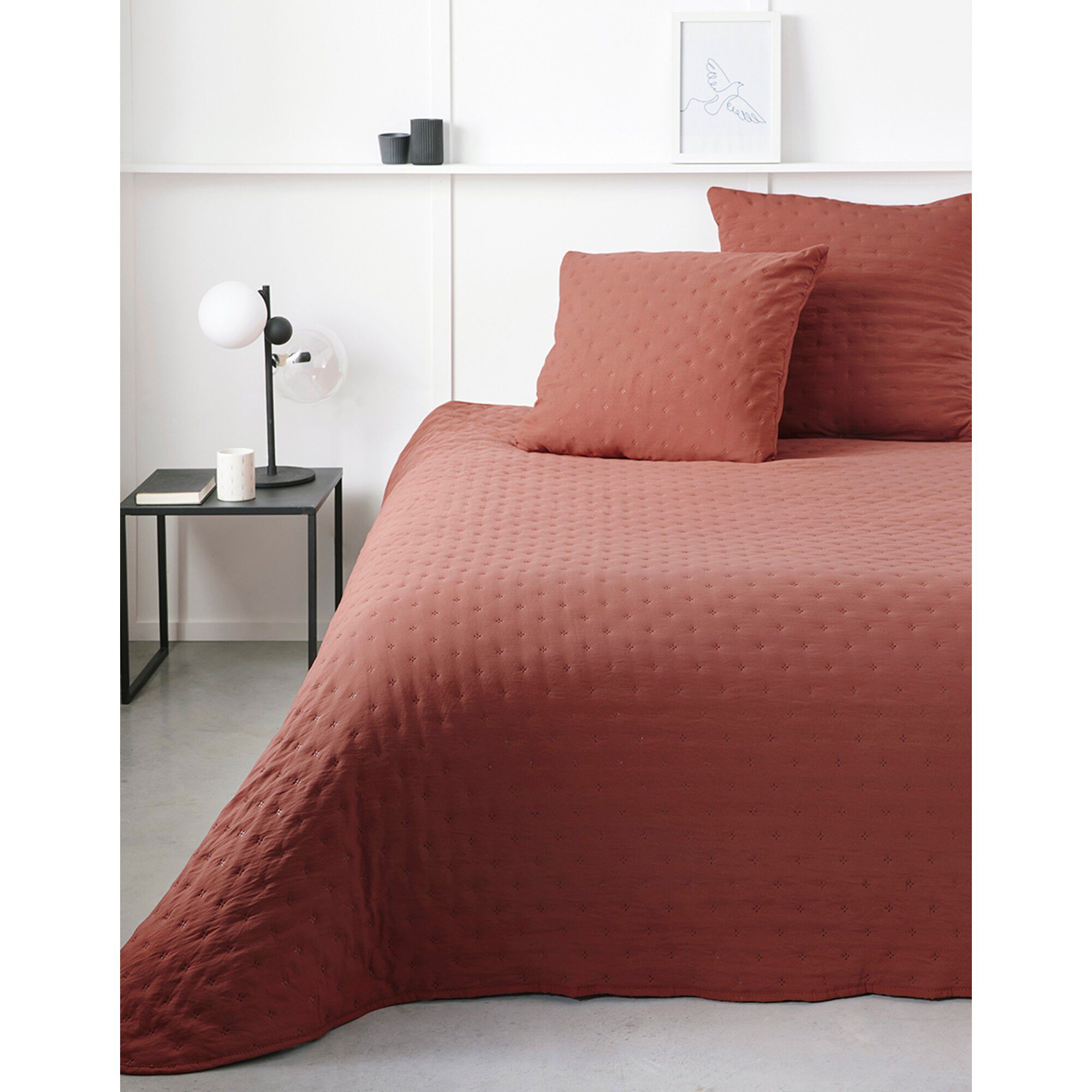 Ensemble couvre-lit uni matelassé reliefé