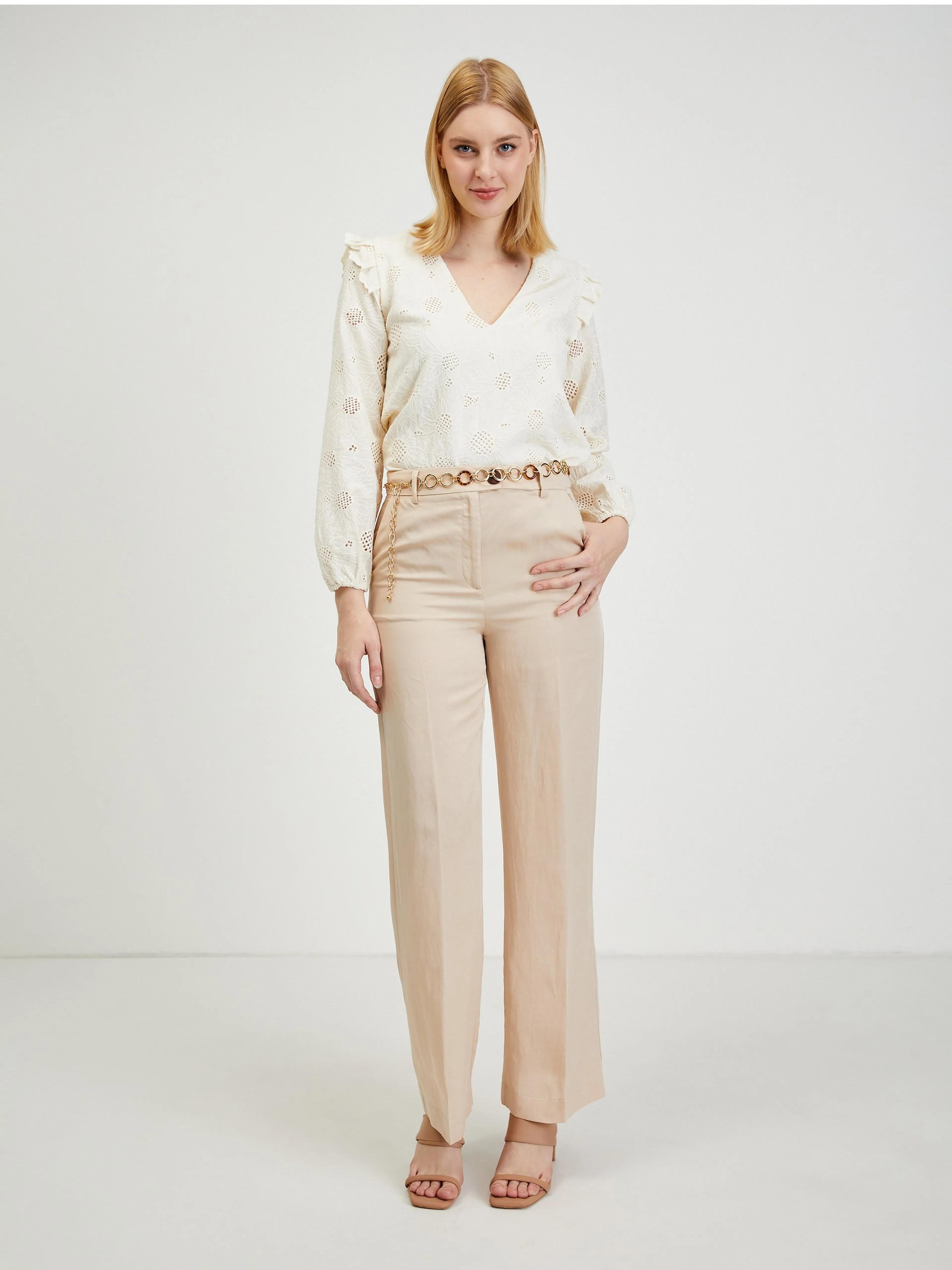 Beige Damenhose mit Leinen ORSAY