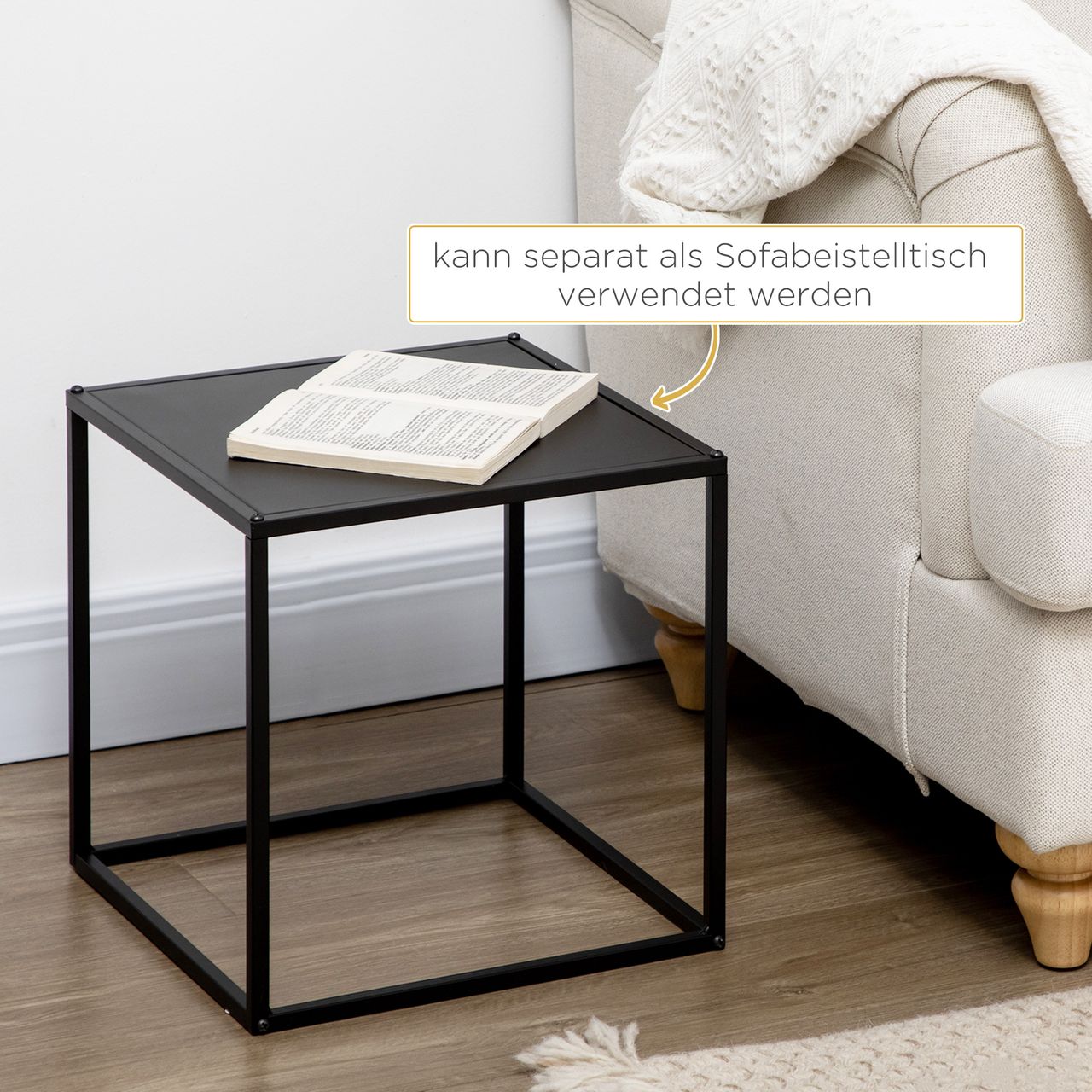 HOMCOM 2er-Set Couchtisch Beistelltisch für Wohnzimmer aus Stahlgestell Schwarz