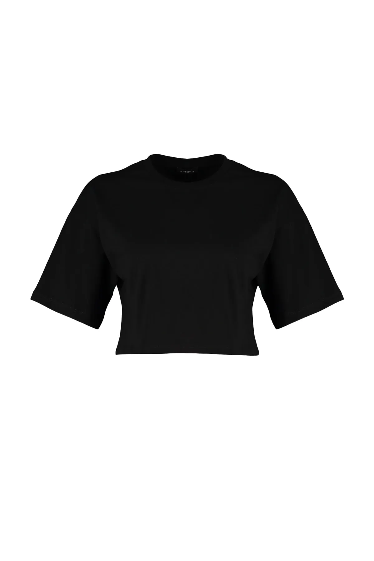 Trendyol Collection  Schwarzes Premium-Strick-T-Shirt mit Rundhalsausschnitt aus 100 % Baumwolle TWOSS23TS00038