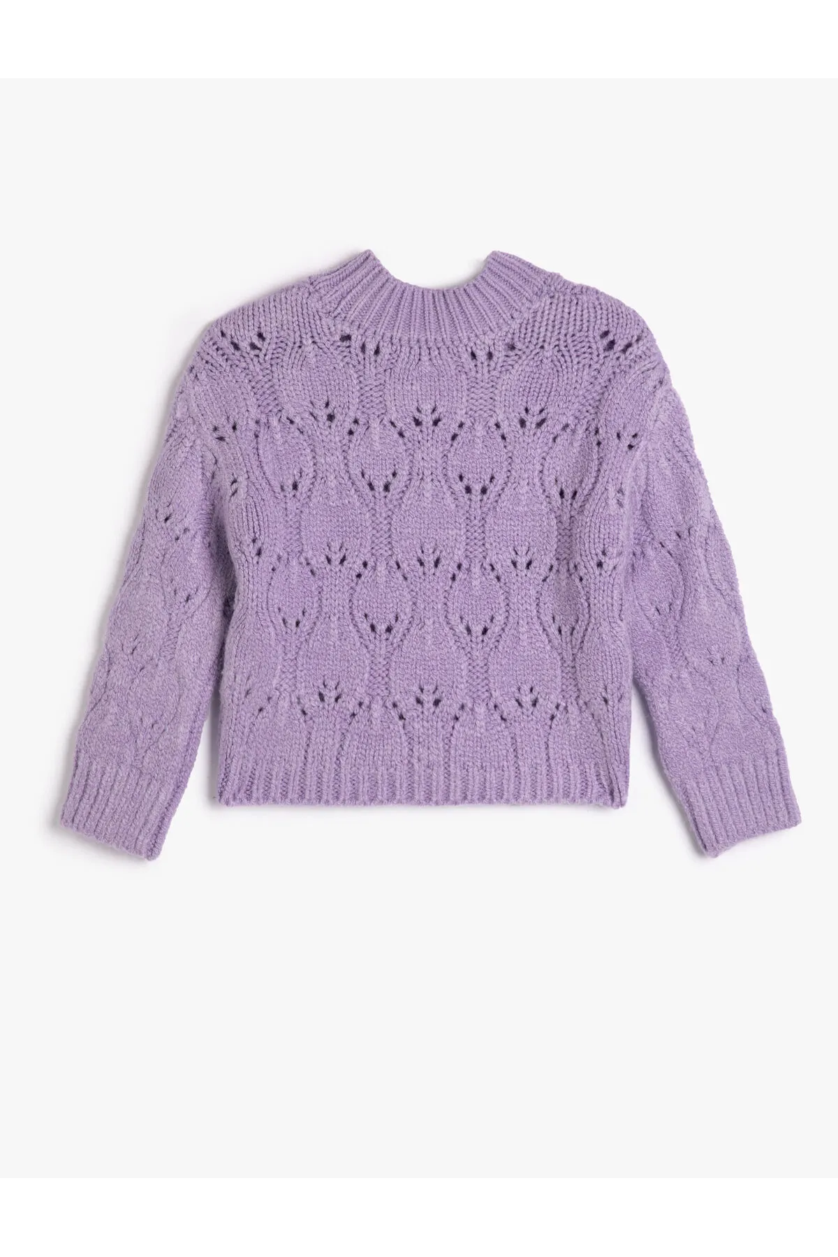 Koton  Gestrickter Pullover mit durchbrochenem Rundhalsausschnitt, langen Ärmeln und weicher Struktur