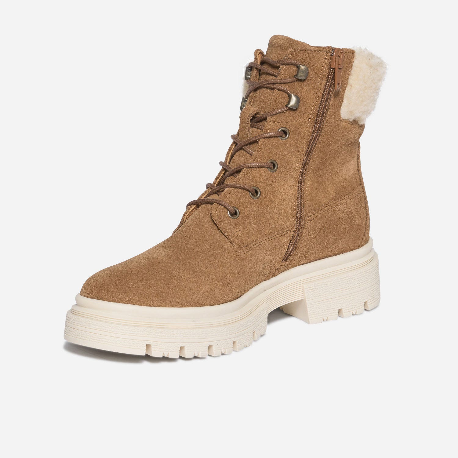 Bottine TEXTO camel éco-conçue en cuir velours