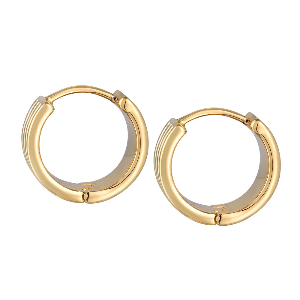 Elli Elli Boucles d'Oreilles Femmes Créoles Rainures Texture Chunky Couleur Or Boucles d'oreilles