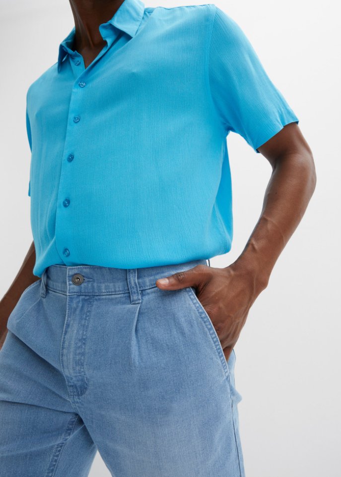Stretchjeans-Bermuda mit Bundfalte, Loose Fit