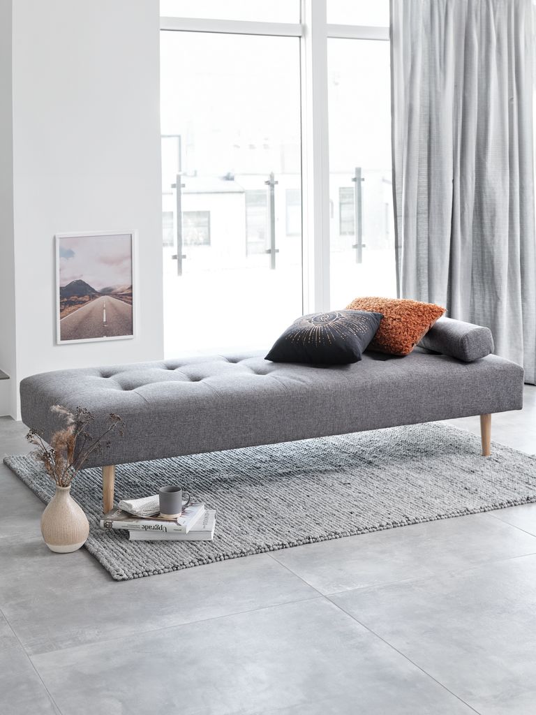 NOREFJELL Sofa rozkładana NOREFJELL 200x80 ciemnoszara tkanina/w kolorze dębu