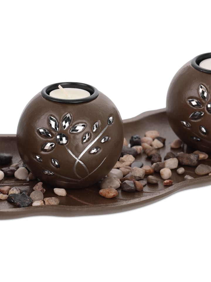 relaxdays Teelichthalter in Braun - (B)50,5 x (H)8,5 x (T)19 cm günstig kaufen onesize