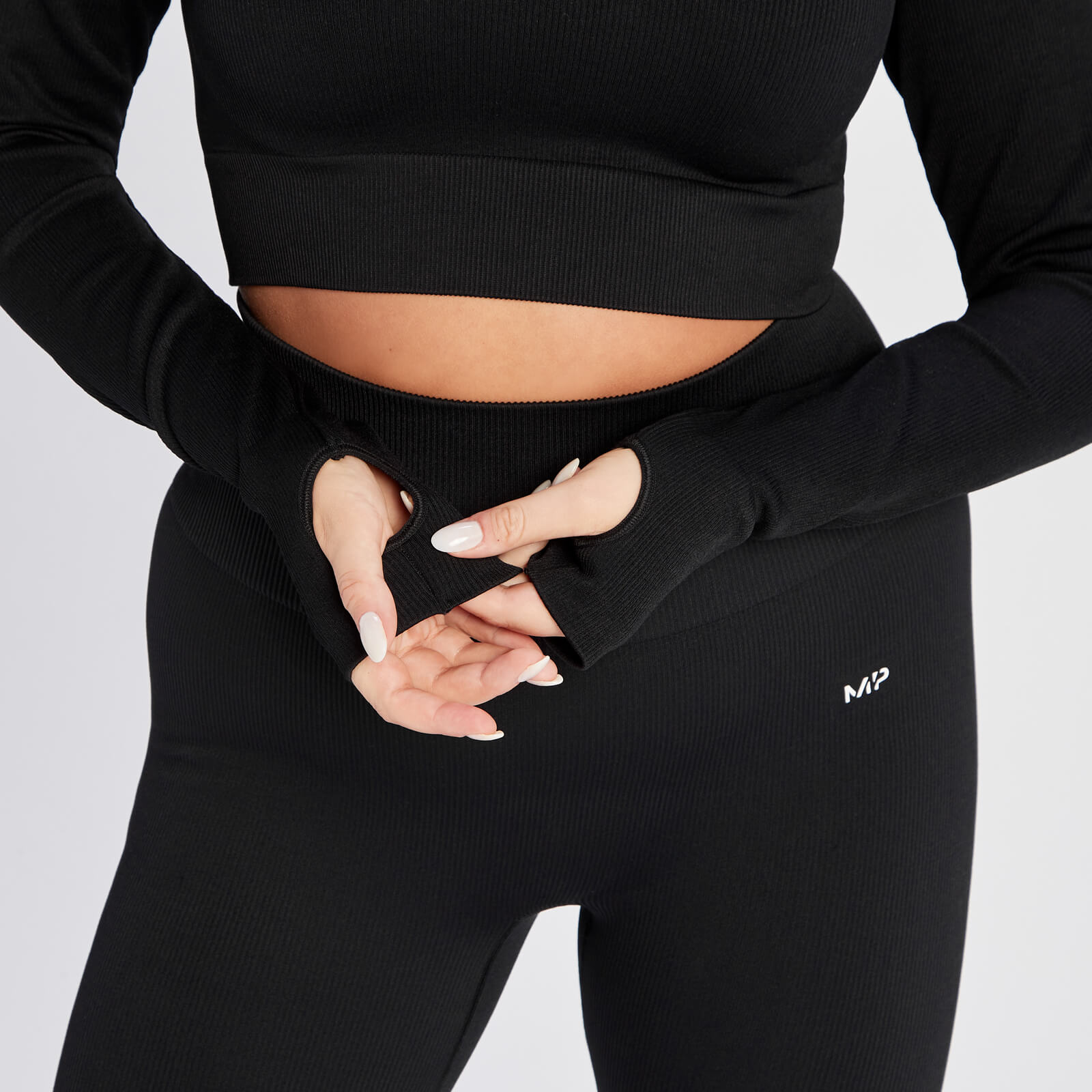 Crop top côtelé sans coutures à fermeture éclair ¼ MP Tempo pour femmes – Noir