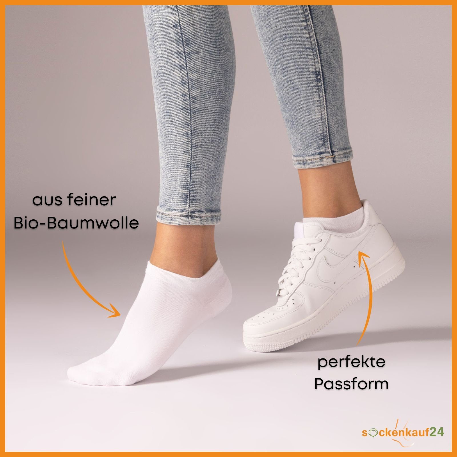 sockenkauf24 Sneakersocken 6 Paar Sneaker Socken Bio Baumwolle Herren & Damen (Schwarz, 43-46) ohne Naht mit Komfortbund - 16399 WP
