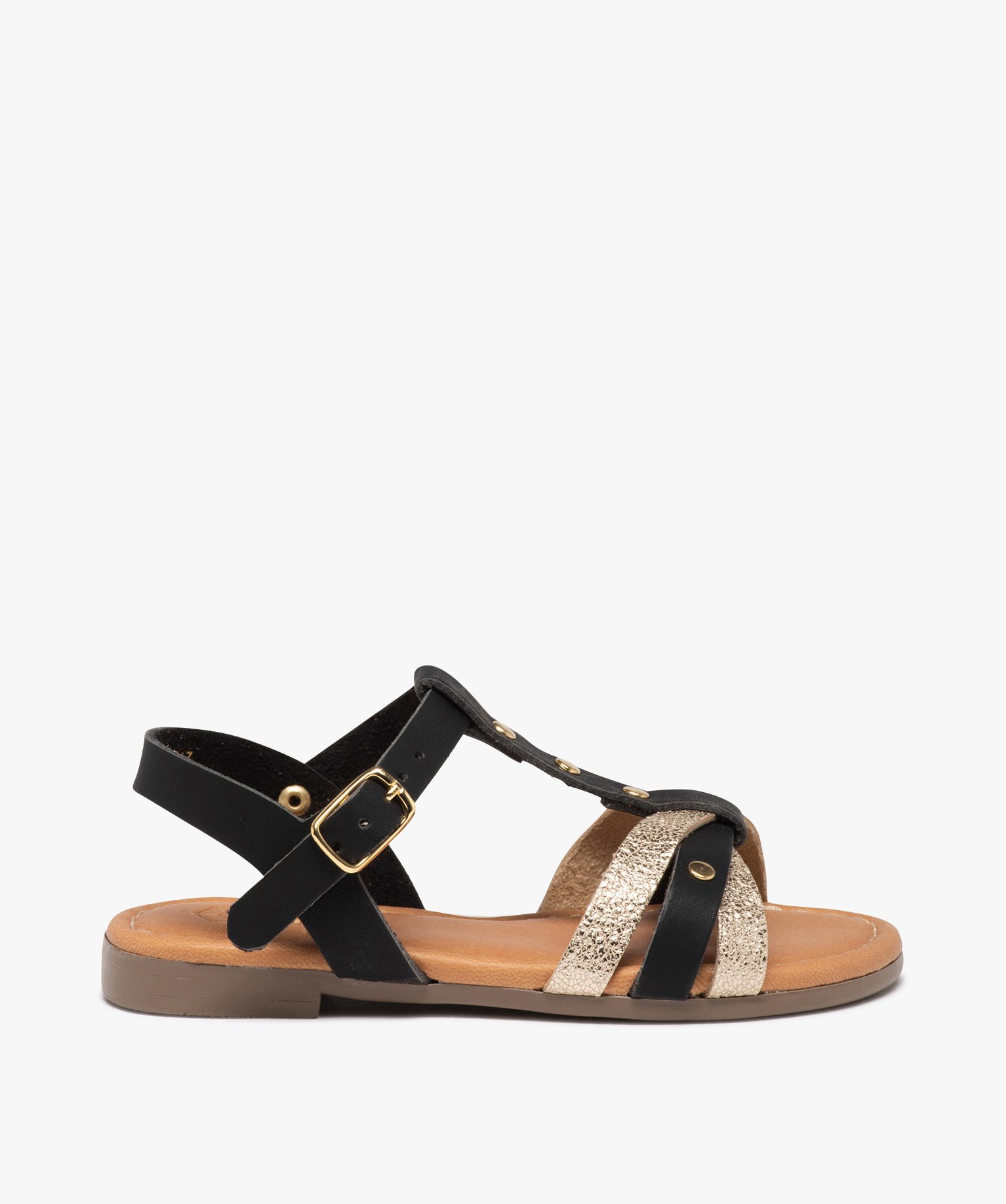 Sandales fille à fines brides cloutées et métallisées noir | GEMO