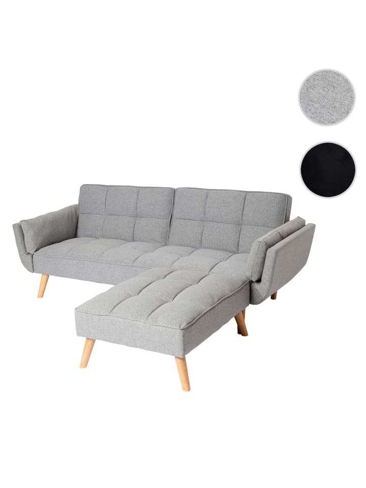 MCW Schlafsofa K18 mit Ottomane, Stoff/Textil hellgrau günstig kaufen onesize