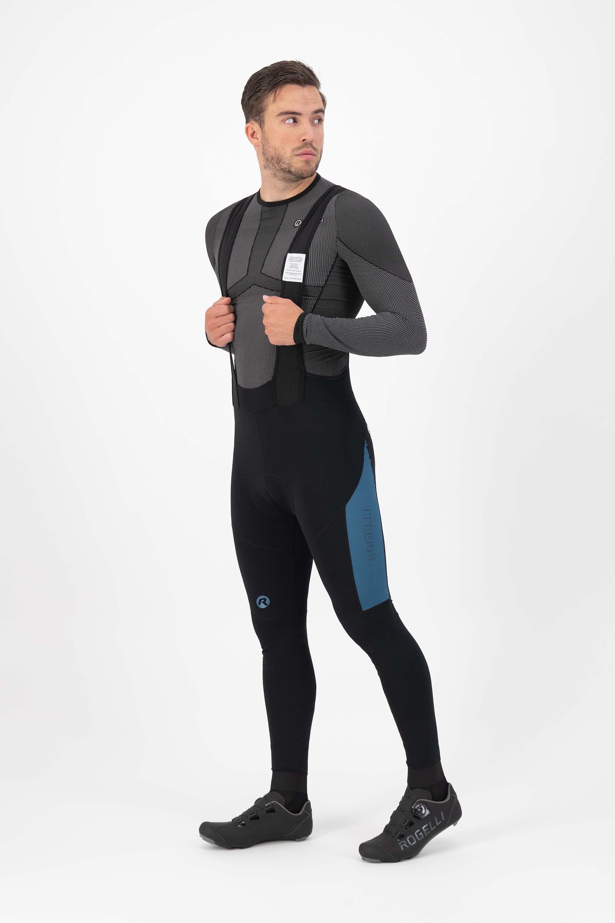 Rogelli Tyro Blue Black Herren lange Radhose mit Träger