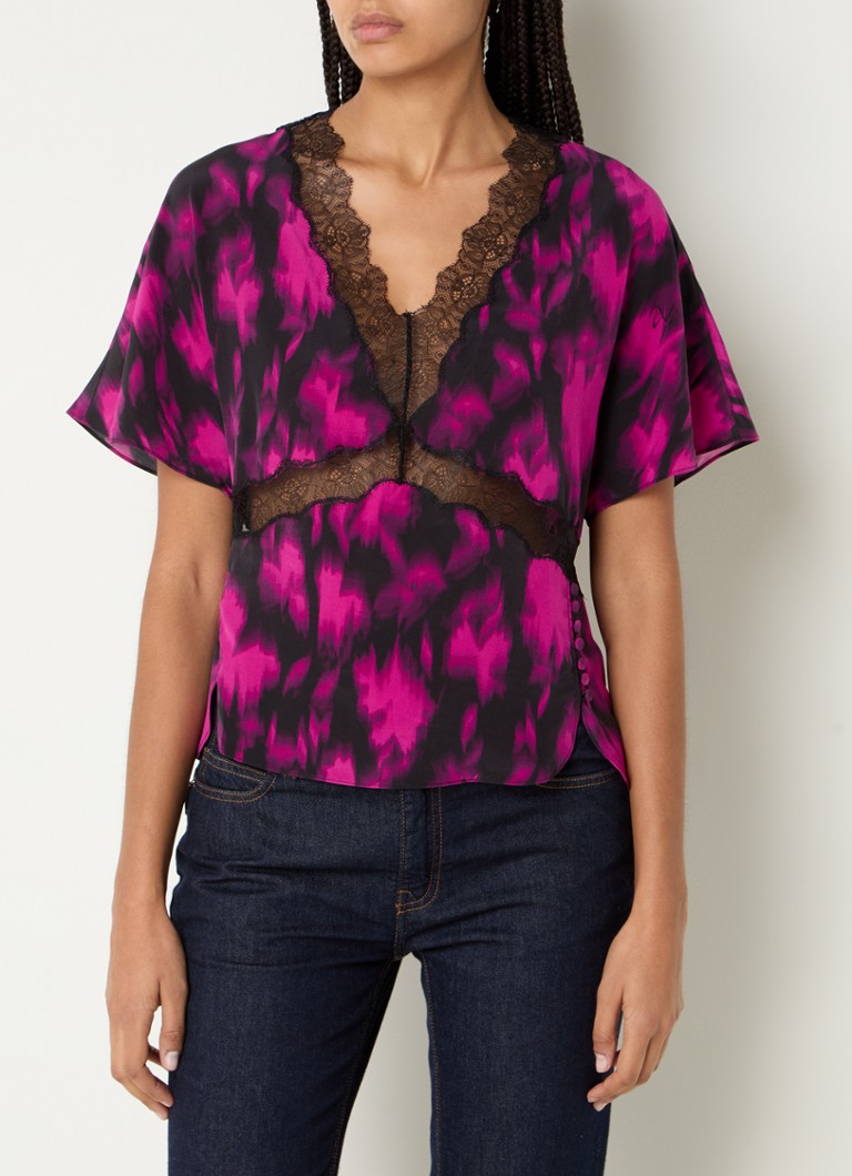 Top Zadig&Voltaire Tzar van zijde met print en details van kant