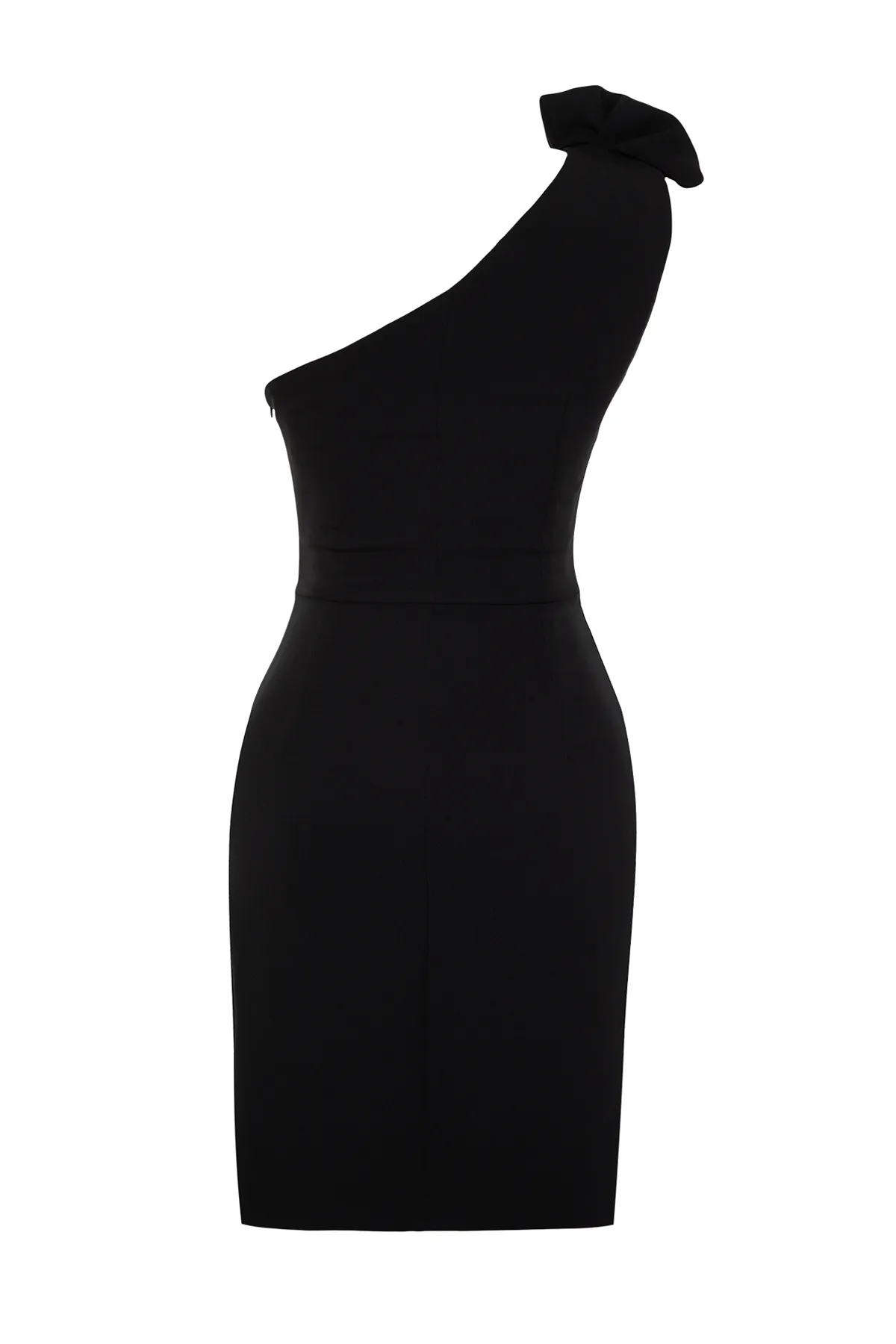 Trendyol Collection  Stilvolles Abendkleid mit One-Shoulder-Volant in Schwarz TPRSS22EL1397