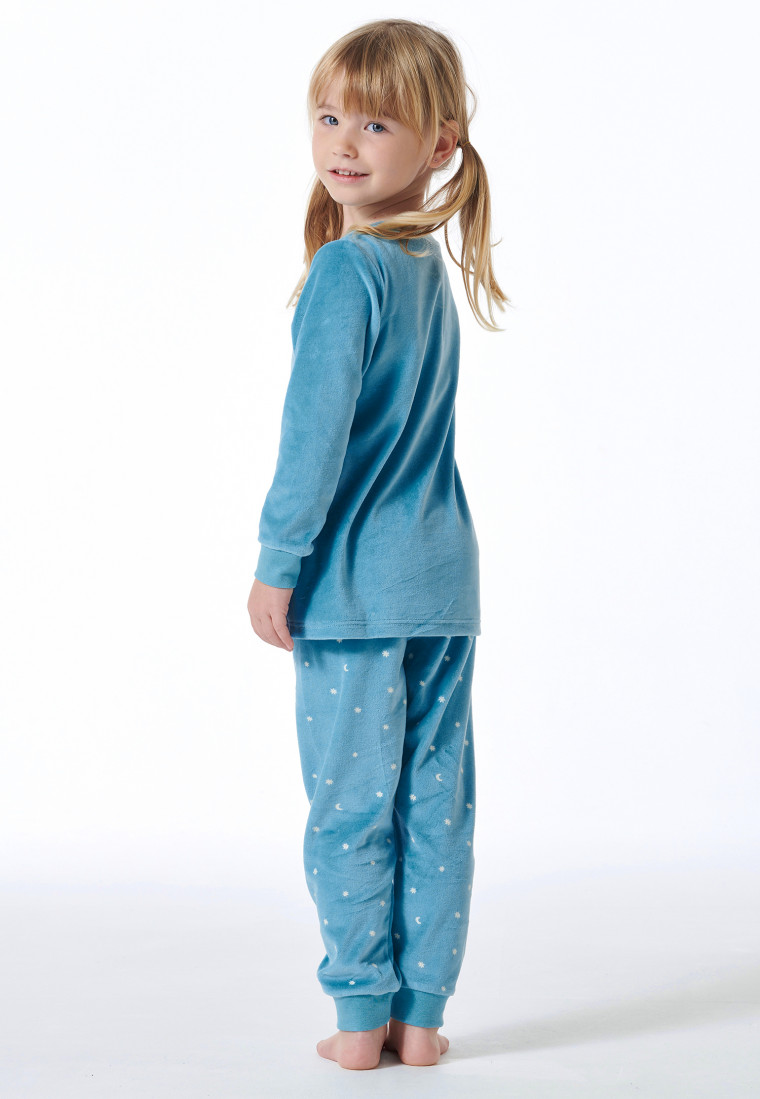 Schlafanzug lang Velour Bündchen Sterne aquarium - Girls World