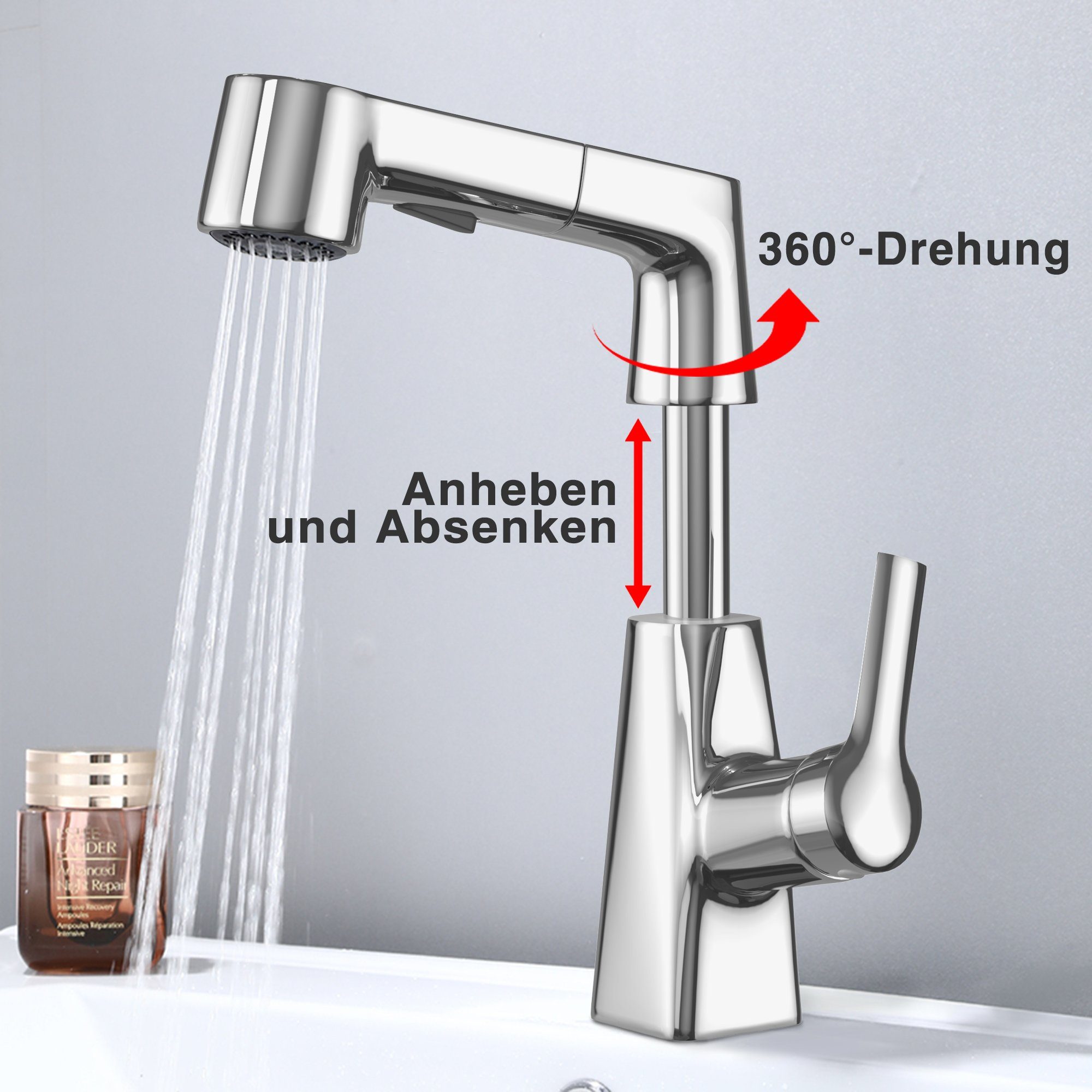 Vbrisi Waschtischarmatur Wasserhahn Bad Waschtischarmatur 360°Schwenkbar mit Zwei Düsentypen (Wasserhahn, Waschbecken Armaturen, Armatur Badezimmer,Mischbatterie Waschbecken, Kaltwasserhahn, Kaltwasserhahn Gäste WC, Waschtischarmaturen, Waschtischarm