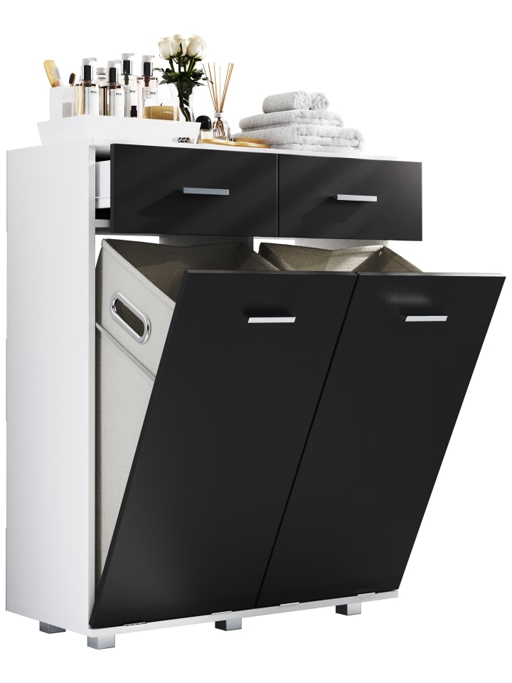VCM  Wäscheschrank Wäschetruhe Wäschebox Zalo L in Weiß / Schwarz günstig kaufen onesize