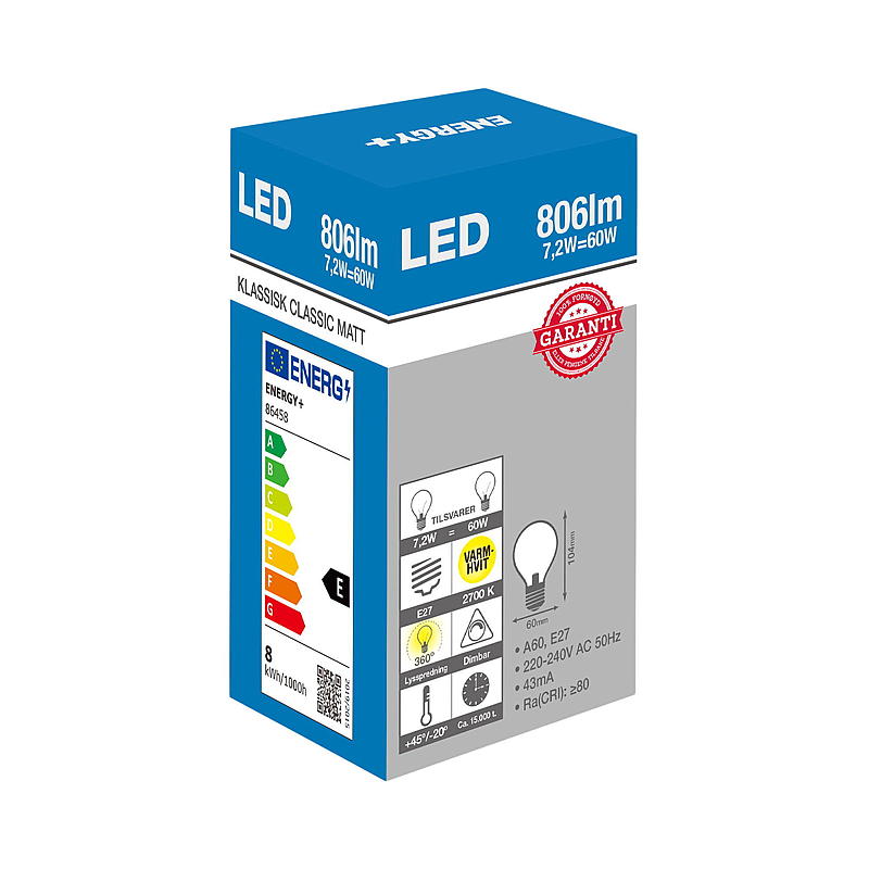 Energy Lyspære LED 806 lm Dim klassisk matt E27 A60 E