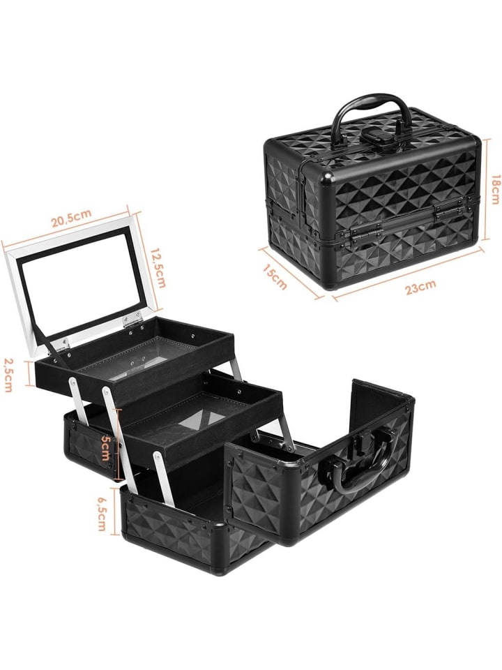 COSTWAY Kosmetikkoffer mit Spiegel in Schwarz günstig kaufen 23 cm
