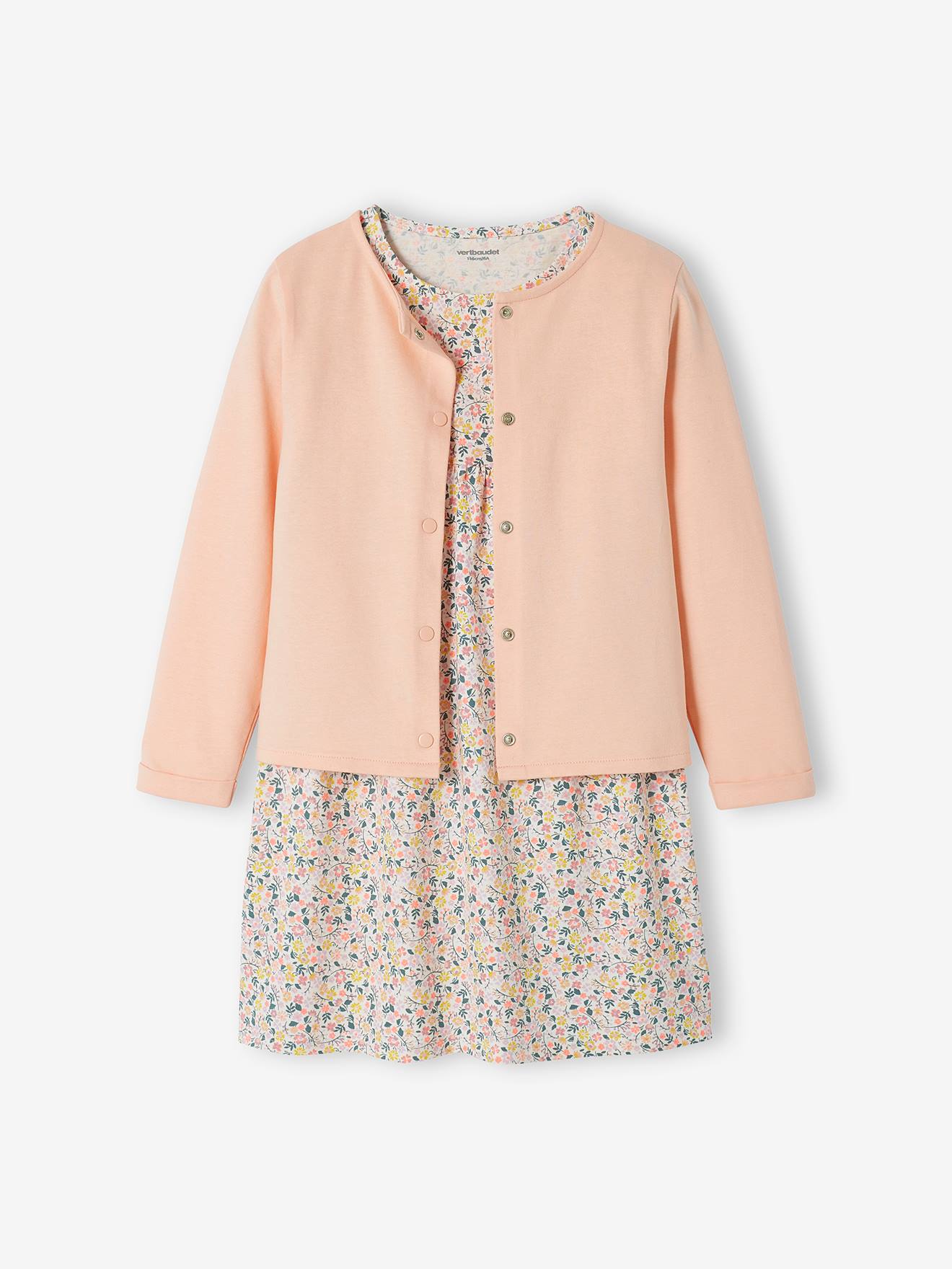 Ensemble robe + cardigan fille pêche