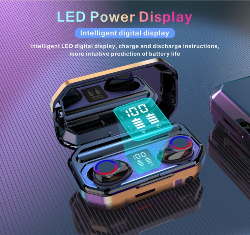 7Magic In-Ear-Kopfhörer mit Mikrofon Bluetooth 5.2 LED Anzeige True-Wireless Bluetooth-Kopfhörer (Siri, Voice Assistant, Rauschunterdrückung, Wireless Earbuds, IPX7 Wasserdicht Kabellose Kopfhörer)