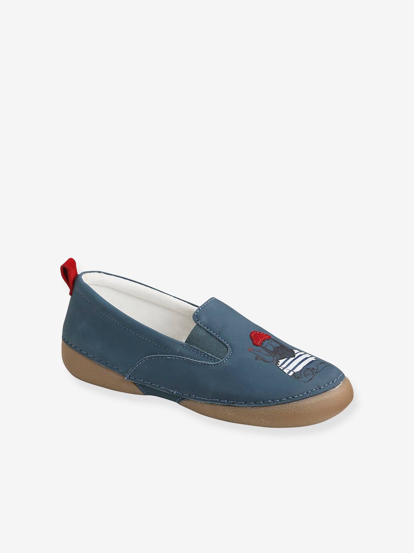 Chaussons élastiqués garçon en cuir bleu
