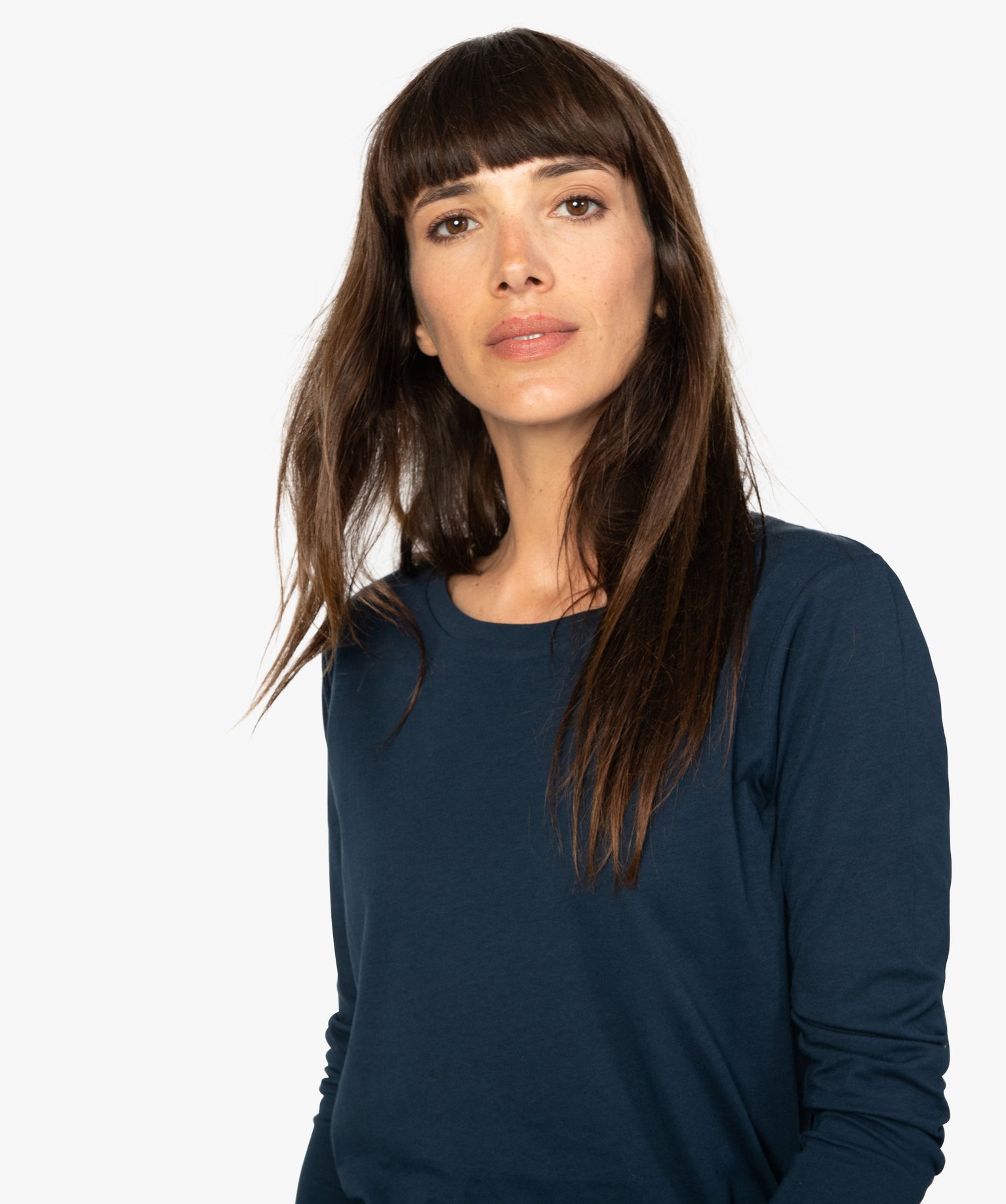 Tee-shirt à manches longues et col rond femme bleu fonce | GEMO