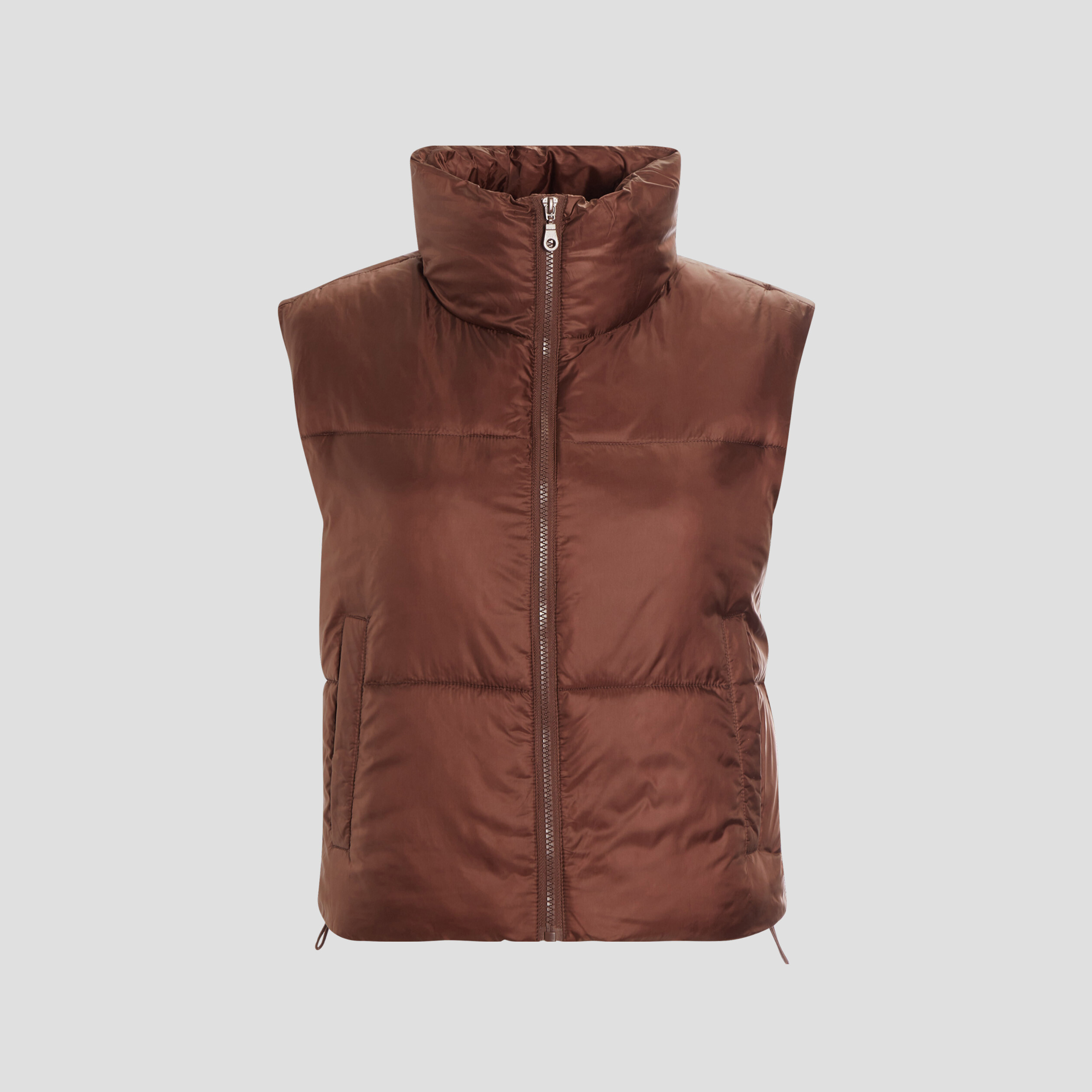 Doudoune droite courte sans manches marron femme | La Halle
